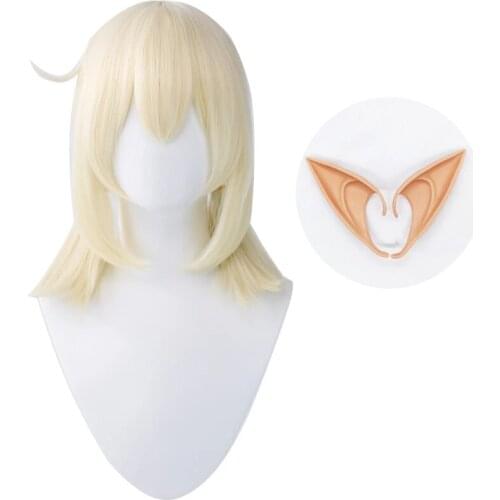 Anime Genshin Impact Klee cosplay Wigs Beige double ponytail short hair Heat Resistant Synthetic Hair +Ears