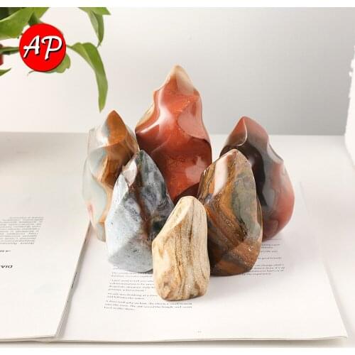 1PC Natural Crystal Ocean Jasper torch Handmade Healing Stone gemstone ornaments Reiki home decor