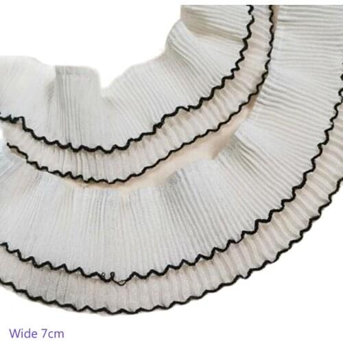 7CM Wide Luxury beige Embroidery Pleated flower lace fabric trim ribbon DIY sewing applique collar fringe dress guipure decor