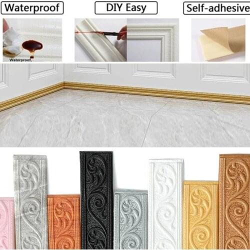 Self Adhesive 3D Foam Wall Edge Strip Sticker 2.3m Waterproof Baseboard Corner Waist Line Sticker Wall Trim Line Skirting Border