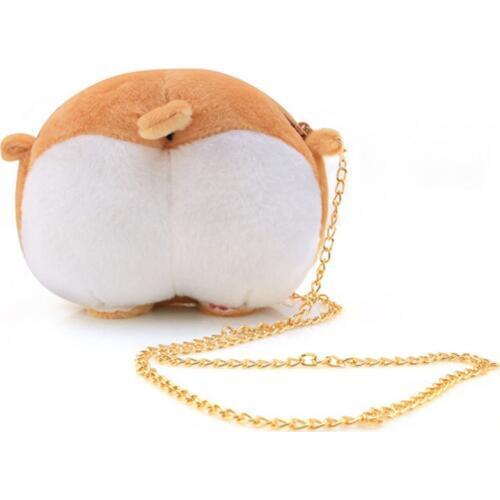 Cute Corgi Butt Shape Coin Purse Animal Plush Backpack Funny Long Belt Corgi Crossbody Hangbag Children Like Handbag