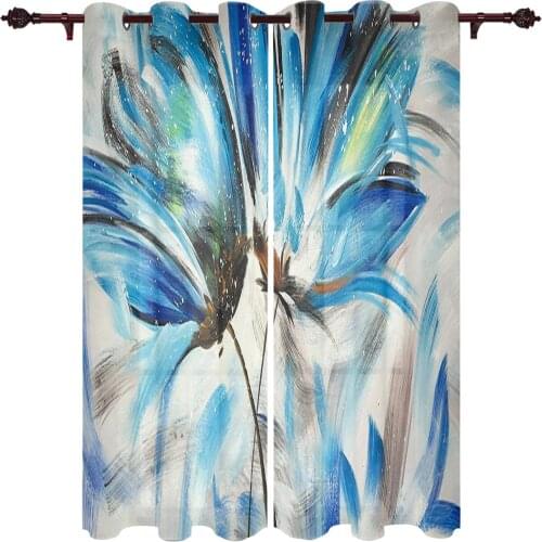 Modern Curtains Blue Flowers Iris Baby Room Bedroom Creative Window Curtains Kitchen Living Room Terrace Valance Curtains