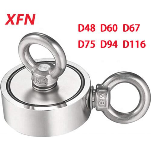 Double Side Fishing Magnet Strong Neodymium Magnet Round Hook Salvage Magnet Sea Fishing Holder Pulling Mounting Pot with Ring
