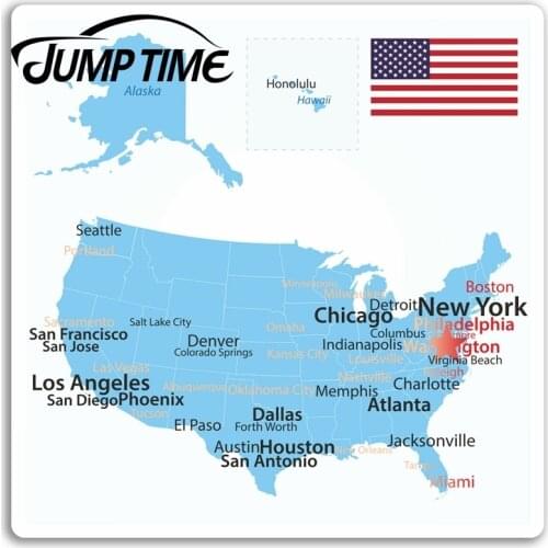 Jump Time for America Map Vinyl Stickers USA Travel Sticker Laptop Luggage Waterproof Accessories Bumper Car Decal