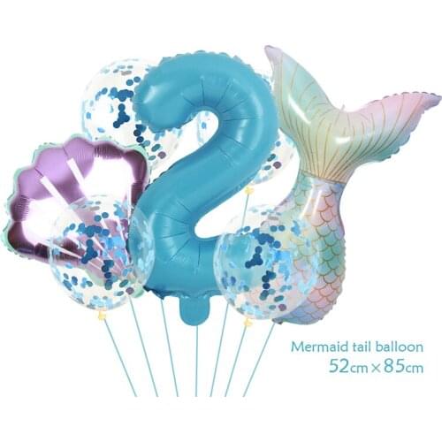 Mermaid Party Balloons Number Foil Balloon Kids Birthday Party Decorations Baby Shower Decor Helium Globos supplies