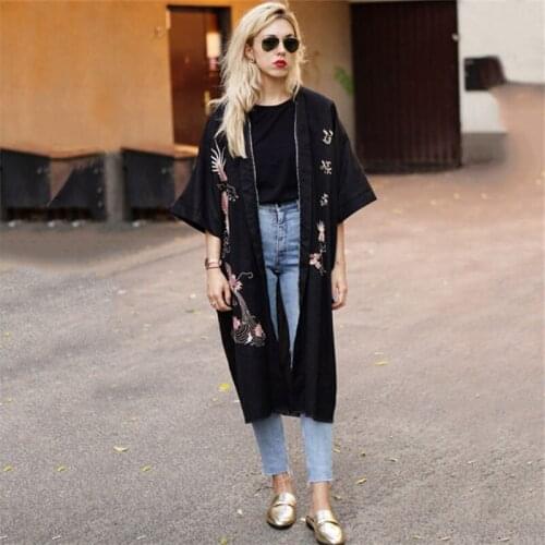 Embroidery Kaftan Beach Tunic Cotton Beach Cover up Saida de Praia Swimsuit Women Bikini cover up Pareo Sarong Beachwear #Q972