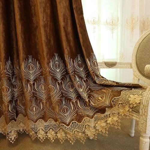 High-end Bronzing Flannel Embroidered Coffee Curtain Simple Modern Curtains for Living Room Bedroom Study Blackout Curtain