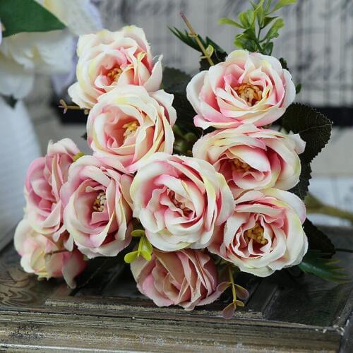 YO CHO 10 Heads/Bouquet Roses Artificial Flower Centerpieces Mini Tea Rose Silk Flowers DIY Wedding Home Party Decoration Flower