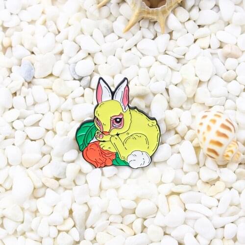 Yellow Bunny Enamel Brooch Cute rabbit baby Lapel Brooch Fun animal flower Custom Badge Gifts for children