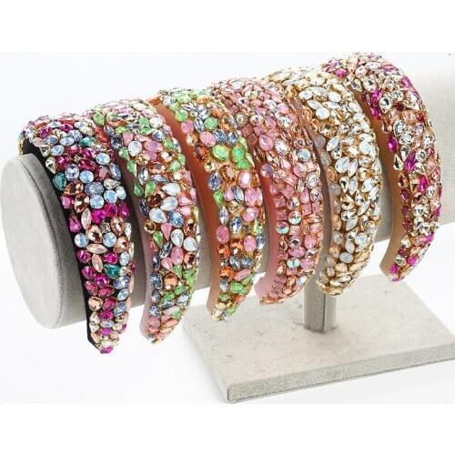 Padded Full Crystal Hairband Headbands For Women Wide Head Piece Baroque Luxury Rhinestone Hair Accessories Headdress