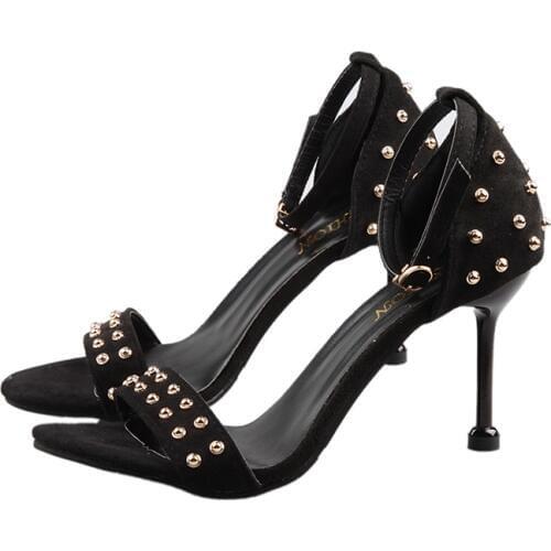 Sandals Female 2019 New Summer Korean Version Of The Net Red Rivets Stiletto Fashion Wild Word Buckle Open Toe High Heels Tide