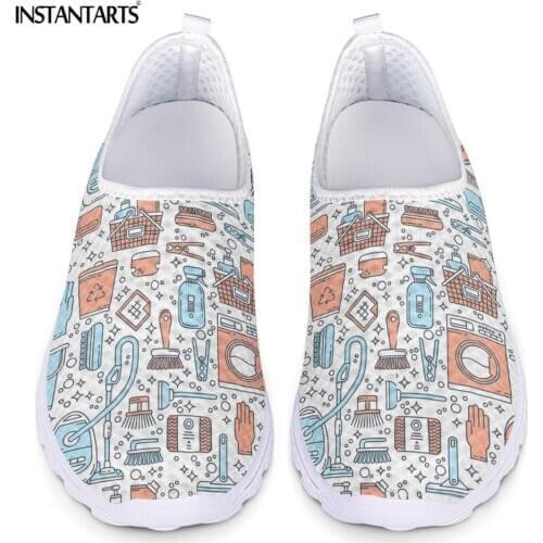 INSTANTARTS Women Shoes New Fashion Cartoon Home Cleaning Patterns Slip On Womens Mesh Shoe Casual Spring Footwear Sneakers