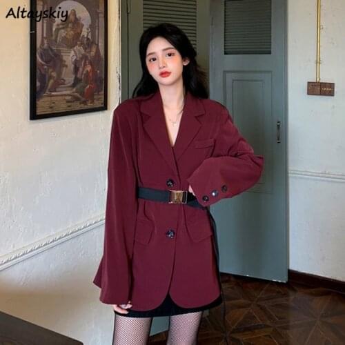 Blazers Women Spring Clothes 2021 Retro Burgundy Elegant Fashion Classy College All-match Vintage Loose Simple Design Corduroy