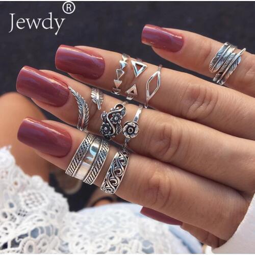 Boho Triangle Midi Finger Rings Jewelry Set Vintage Punk Carved Knuckle Leaves Ring Women Girls Wedding Party Jewelry Gift 2020