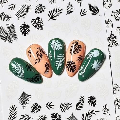 1 Sheet Stickers for Nails Designs White Black Flower Leaf Linear Manicure Sliders 3D Nail Art Decorations sticker Decal