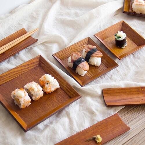 1PCS Square Wooden Dish Plate Sushi Tray Snack Dried Fruit Dessert Dumplings Cake Plate Multi-purpose Home Tableware