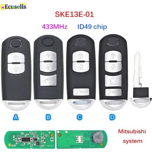 2/3/4 Button Smart Car Remote Key Fob 433Mhz ID49 49 Hitag Pro Chip for Mazda 2 3 6 CX-5 MX-5 Uncut Blade SKE13E-01