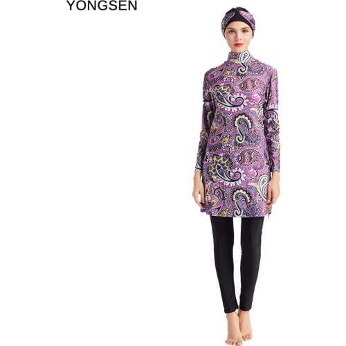 YONGSEN 2020 Arabian Swimsuit Ladies Muslim Swimwear Conservative Burkinis Offshore Beach Swimming Swimwear One-piece Swimsuit