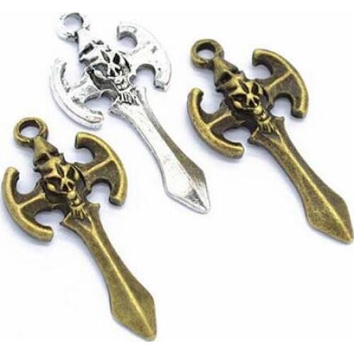 25pcs 14x30mm Antique Silver Alloy Cross Skull Charm Pendant For Jewelry Making