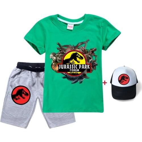 Boys Clothes 3D Print Jurassic Dinosaur T-shirt Colorful Girl Clothes Summer Boy Girl Short Sleeve+Shorts 3Pcs Cartoon Baby Suit