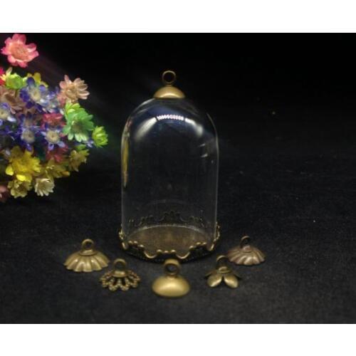 5sets/lot 38*25mm glass globe 25mm bronze plated crown base beads cap set glass bottle necklace pendant glass vials diy jewelry