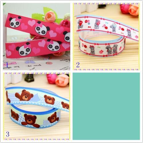 7/8'' Free shipping bear panda cartoon printed grosgrain ribbon hairbow headwear party decoration diy wholesale OEM 22mm D394