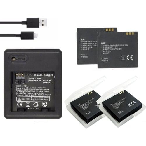 For Xiaomi yi camera 1010mAh AZ13-1 Camera battery 2PCS + USB 2 sides Charger For xiaoyi Action camera xiaomi yi accessories