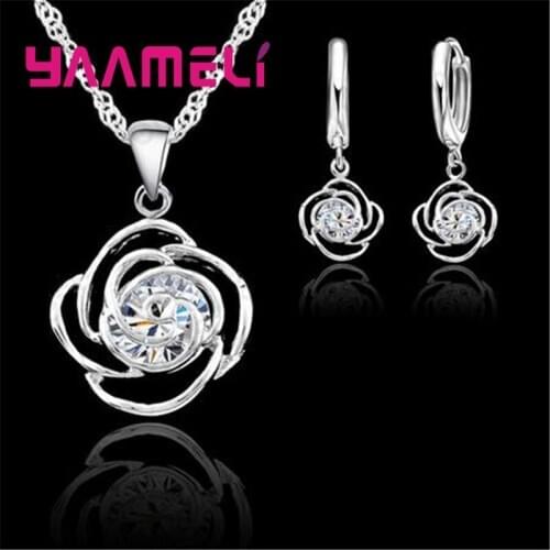 Free Shipping Fashion Round Jewelry Sets 925 Sterling Silver Earrings Necklace Pendants Valentines Gifts Big Sale