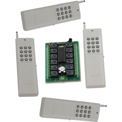 Long Distance DC24V 12 CH RF Wireless Remote Control System 1 Receiver +4 Transmitters 315/433mhz Top Quality