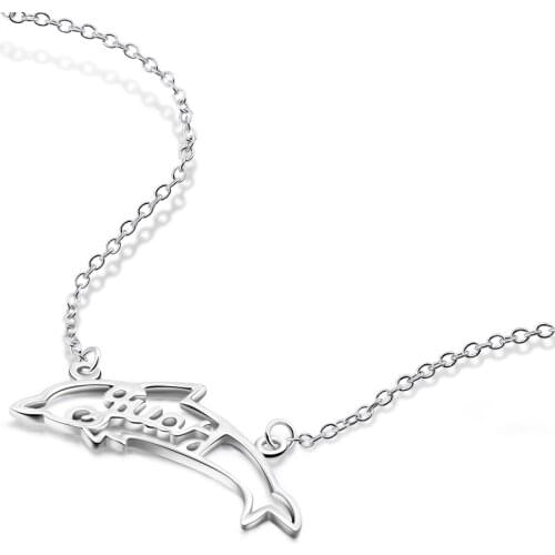 Bohemia letter necklace simple 925 silver flying fish pendant necklace for women chains necklace jewelry wholesale bijoux