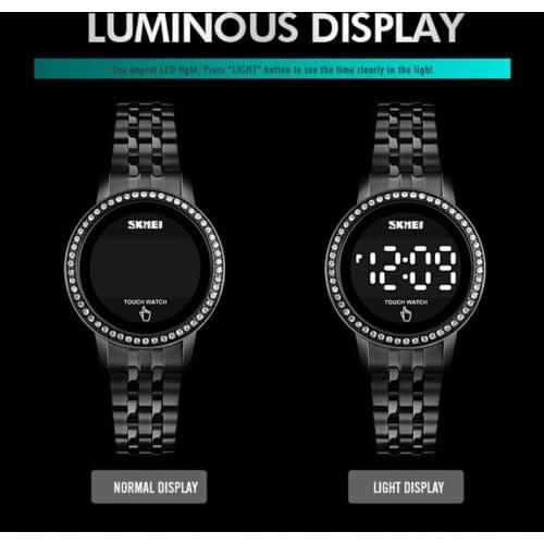 Digital LED Touch Women Watch Diamond Waterproof Ladies Wristwatches Simple Date Time Watches For Female reloj mujer SKMEI 2021