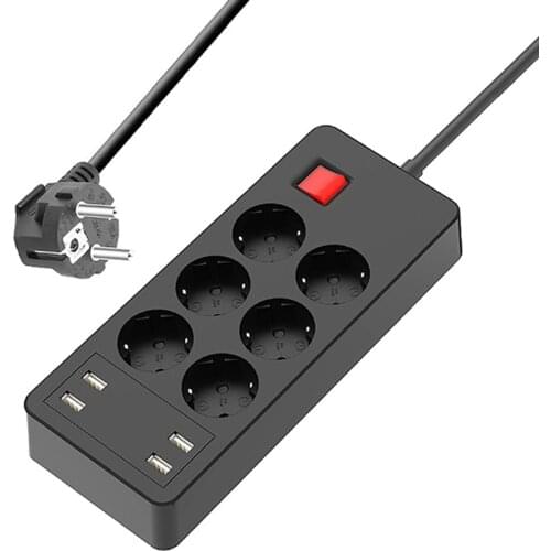 Electrical Power Sockets Strips Desktop Charging Station Type F Outlets Surge Protection 6 AC Sockets and 4 USB Ports 4000W 16A