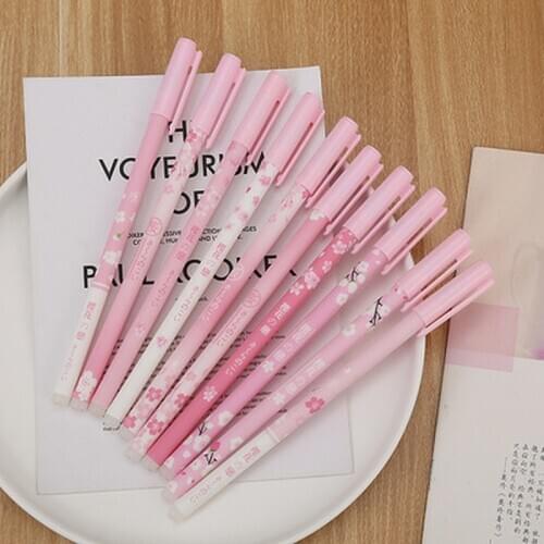 10pcs/set Sakura Erasable Pen Kawaii Stationery Erasable Pens Novelty Cartoon Novelty Cartoon Black Ink Signature Gel Pens