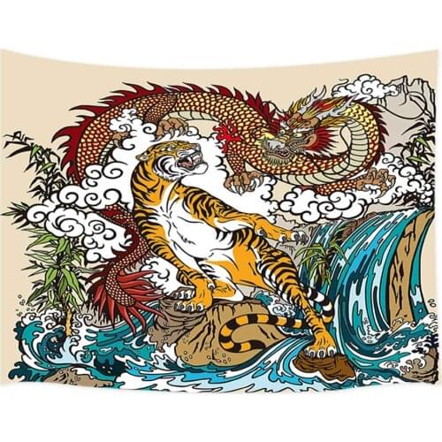 Chinese Dragon and Tiger in The Landscape with Waterfall Wall Tapestry