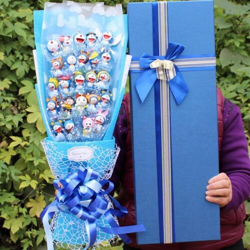 Doraemon Cat Cartoon Bouquet Cat Plush Doll Toy Anime Cat Pvc Animal Dolls Cute Cat Bouquet Romantic Wedding Gift No Box