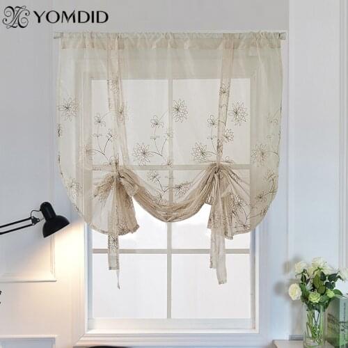 Window Curtain Kitchen Short Curtains Tulle for Living Room Home Decor Vines Flower Drawstring Tulle Embroidered Sheer Voile