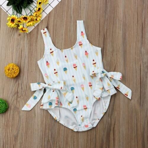 Baby Summer Swimwear Toddler Kid Baby Girl Ice Cream Bow Bikini Swimsuit Big Bowknot Swimming Clothes Bathing Suit 6M-5T