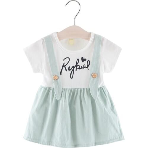 2021 New Hot Fashion Cute Dress Pure cotton Short Sleeve Female Baby Cartoon Letter Knee