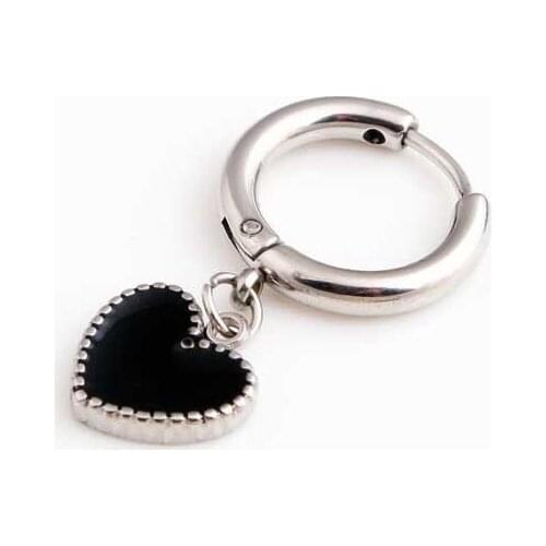 Fashion Women Heart Hoop Earrings Color Gold Black Stainless Steel White Black Oil Heart Small Loop Circle Hoop Earring Jewelry