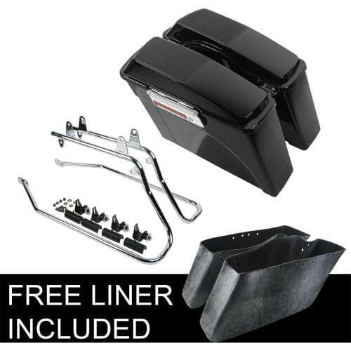 Motorcycle Vivid Black Hard Saddlebags Speaker Lid Conversion Brackets For Harley Softail Heritage Deluxe 1984-2016