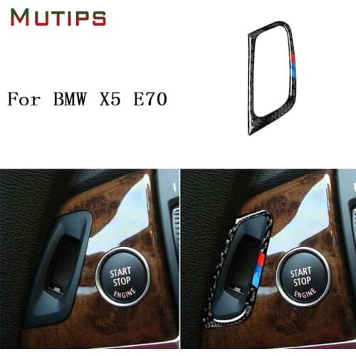 Mutips Engine Start Stop Switch Button System carbon fiber Sticker Key Hole Frame Cover Accessories for BMW X5 E70 X6 E71 Pack M