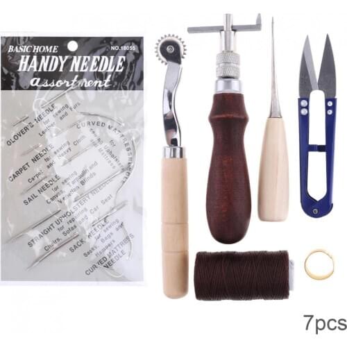 7pcs/lot DIY Leather Craft Tools Kit Handmade Sewing Stitching Punch Carving Work Kit Set Saddle Groover Leather