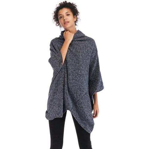 2020 New Womens Loose Cloak Street Style Scarf Collar Half Sleeve Batwing Sleeve Irregular Sweater Pullover Jacket