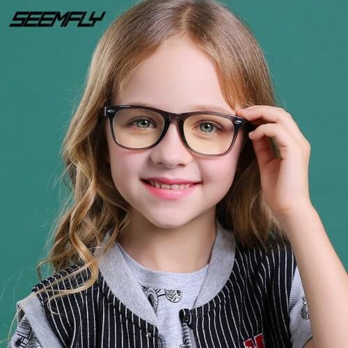 Seemfly Fashion Classic Anti Blue Light Glasses Kids TR90 Frame Flat Mirror Optical Glasses Frame Computer Goggles Eyeglasses