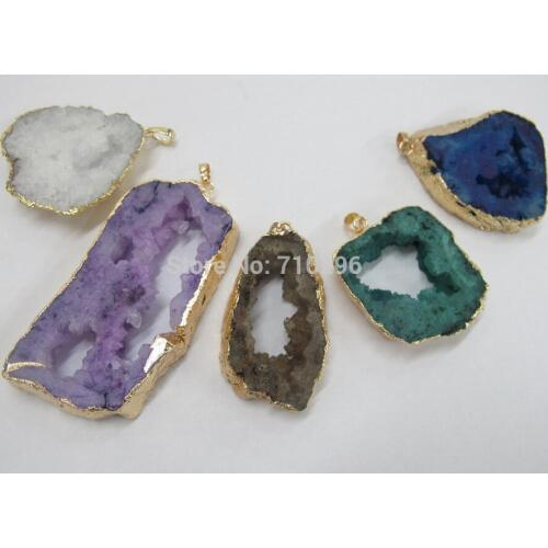 Wholesale 10pcs/lot Mixed Geode Quartz Drusy Pendant Natural Stone Quartz Drusy Necklace Jewelry