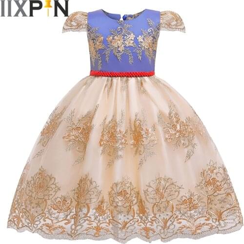 Princess Girls Flower Embroidered Dress Flower Girl Dresses vestido De Festa Prom Pageant Evening Gown Kids Girl Party Dress