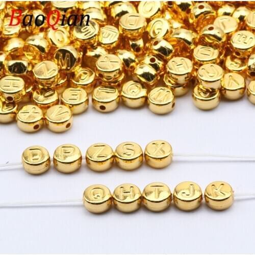 Golden Alphabet Flat Acrylic Letter Beads For Jewelry Making Handmade DIY Charm Bracelet Necklace Accessories
