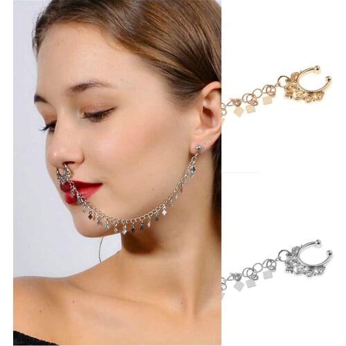 Tassel Chain Stud Earrings Nose Clip Halloween Cosplay Punk Style