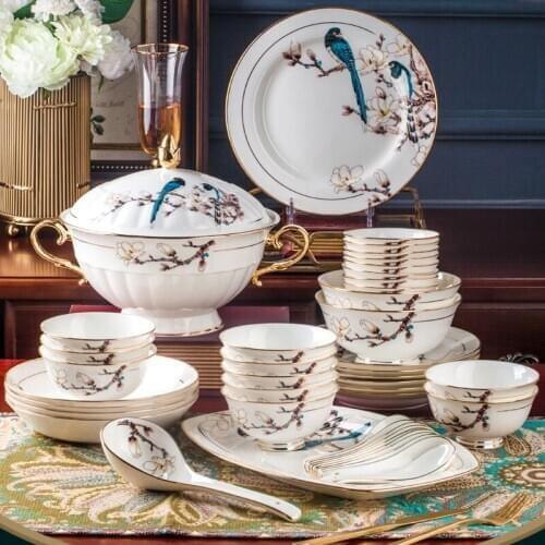 58 Heads jingdezhen ceramics Dinnerware Dinner Tableware Bone China Dishes Set Pot Rice Bowl Salad Noodles Bowl Dish Bowl