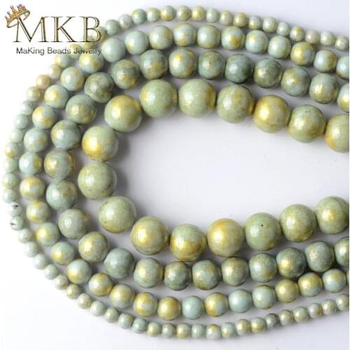 Light Green Golds Color Jades Stone Natural Stone Round Beads Space Loose Beads For Jewelry Making 4/6/8/10/12mm Diy Bracelet15